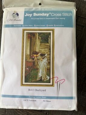Smelling Flowers Joy Sunday Pre-Printed Cross Stitch Kit 11ct Aida - NEW